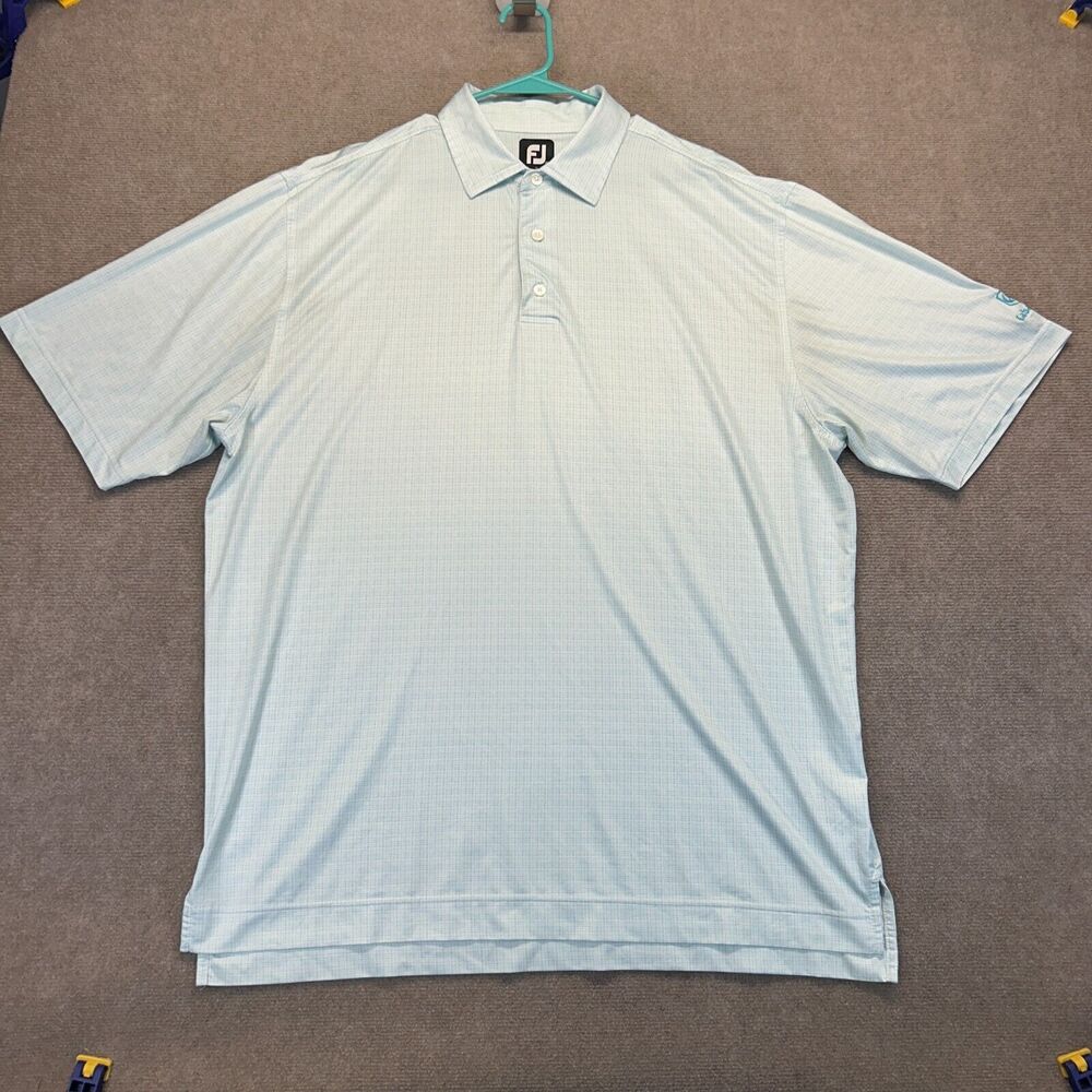 FootJoy Golf Performance Polo Shirt Men's XL Light Blue Geo Plaid Cabarrus Logo